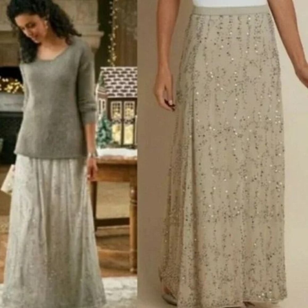 Soft Surroundings Beaded Maxi Skirt in Champagne